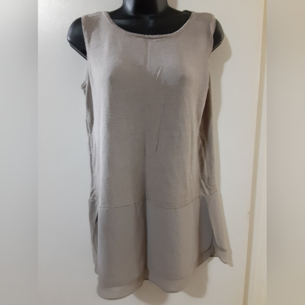 NIC+ZOE Taupe Sleeveless Knit Tunic Top Layered Hem Tank Blouse Medium